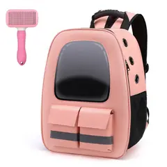 GENERICO - MOCHILA PARA MASCOTAS CON CEPILLO QUITA PELOS ROSADO