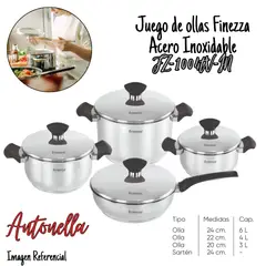 FINEZZA - Juego de Olla Acero Inoxidable 8 piezas - FZ-1004TS-IN