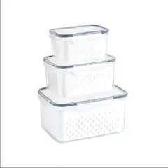 S&T - Set de 3 organizadores de alimentos con tapa y escurridor - Blanco