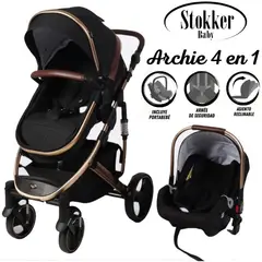 STOKKER BABY - Coche Moises de Lujo 4 en1 Con Porta Bebé Negro