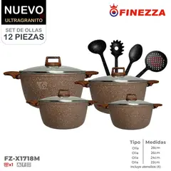 FINEZZA - Juego de Ollas Ultra granito FZ-X1718M de 12 Pzas