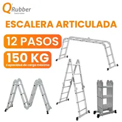 QRUBBER - Escalera multiposición articulada aluminio 12 peldaños 3.5 M -