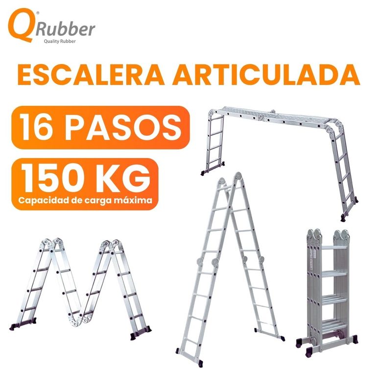 Escalera multiposición articulada de aluminio 16 peldaños 4.6 M - QRubber