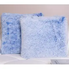 GENERICO - Cojín de Peluche Pelo Largo 40x40cm Azul Jaspeado