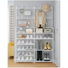 GENERICO - Estante Organizador Zapatera 7 Niveles 2 Cuerpos + Perchero Blanco