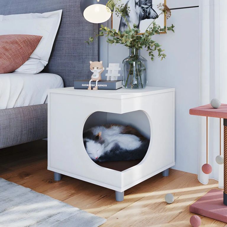 Velador Con Cama Para Mascotas Pety Blanco Pet-House