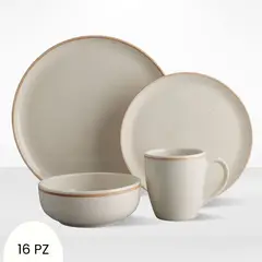 CORONA - Juego de Vajillas Caoba Beige 16 Piezas