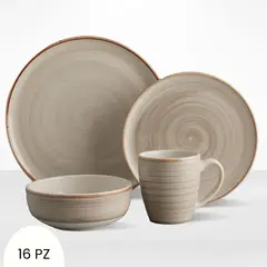 CORONA - Juego de Vajillas Caoba Gris 16 Piezas
