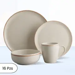 CORONA - Juego de Vajillas Caoba Beige 16 Piezas