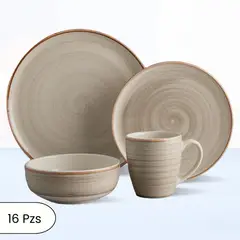 CORONA - Juego de Vajillas Caoba Gris 16 Piezas