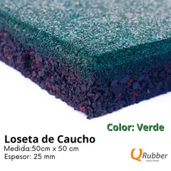 QRUBBER - Loseta De Caucho Color Verde 50cm x 50cm x 25mm -