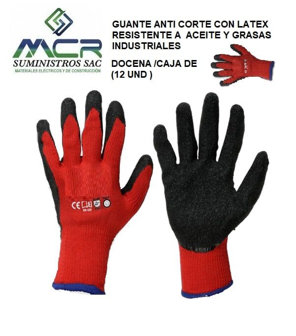 GUANTE ANTI CORTE CON LATEX RESISTENTE ACEITE Y GRASA INDUSTRIAL 12UND