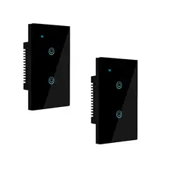 OEM - Pack 2 Interruptores Inteligente Wifi 2 Botones Con/Sin Neutro Negro