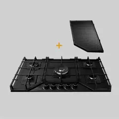 SOLE - Encimera Vidrio Templado S-Collection A Gas 86cm + Parrilla Max Grill
