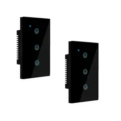 OEM - Pack 2 Interruptores Inteligente Wifi 3 Botones Con/Sin Neutro Negro