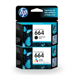HP - Cartucho de Tinta 664 Pack Tricolor - Negro F6V28AL- F6V29AL