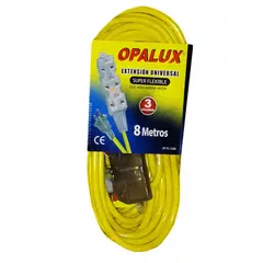 OPALUX - Extensión Eléctrica CASA OFICINA 8 Metros OPALUX 3 Tomas