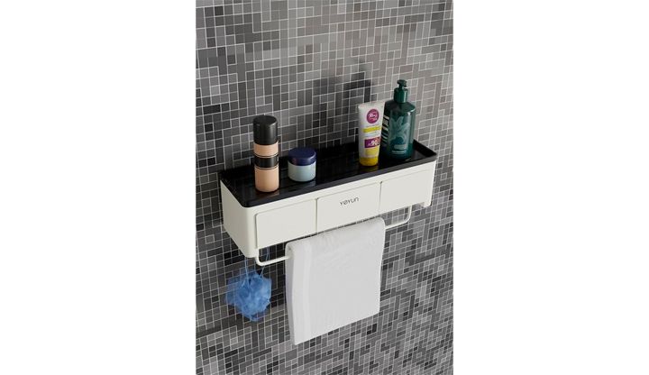 Estante Flotante para Baño con Cajones y Ganchos Adhesivo Transparente