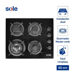 SOLE - Cocina Encimera 4 hornillas SOLCO068 Vidrio Templado 60cm