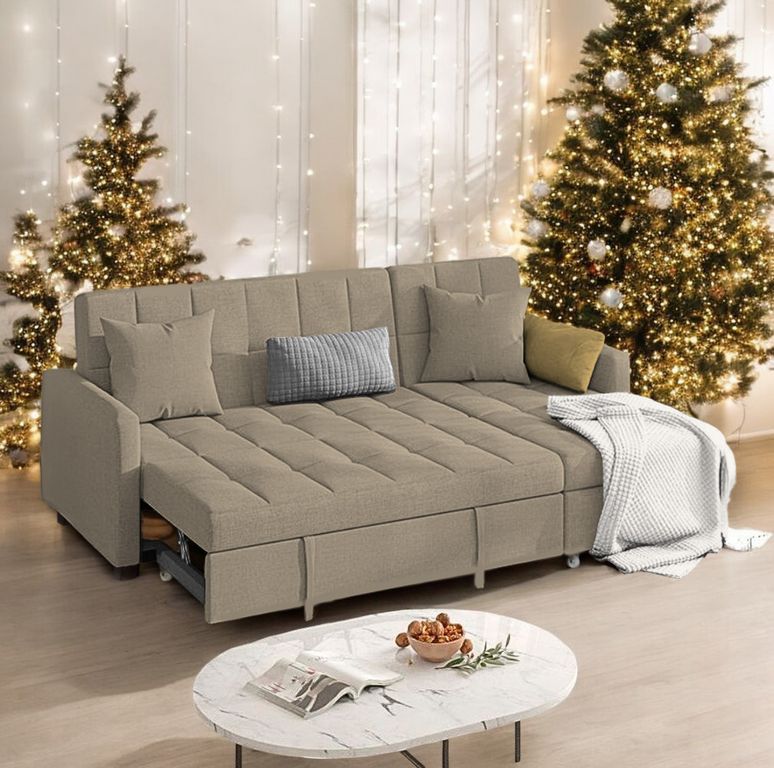 Sofá Cama Multifuncional Rosoman con Almohadas 3 cuerpos - Beige Claro