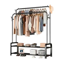 GENERICO - Estante Perchero Doble con 2 Niveles Inferiores en Negro