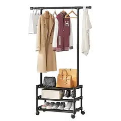 GENERICO - Colgador de Ropa Zapatera Elegante con Ruedas 161x92x35cm - Negro - M