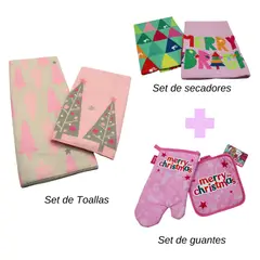 BARBIE - Set de cocina navideño 3pzs Toallas secadores y guante