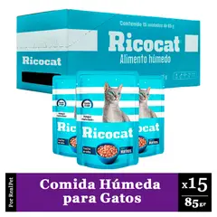 RICOCAT - Pack Caja x15 Comida Húmeda para Gato Marinos 85gr
