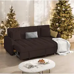 BARAKA HOME - Sofá Cama Multifuncional Rosoman con Almohadas 3 cuerpos - Chocolate