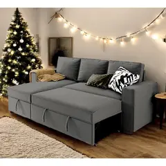 BARAKA HOME - Sofá Cama Multifuncional Radovish con Almohadas 3 cuerpos - Gris Oscuro
