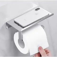 GENERICO - Porta Rollo de Papel Higiénico y Repisa de Acero Satinado Mate