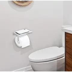 GENERICO - Porta Rollo de Papel Higiénico y Repisa de Acero Cromado Brillante