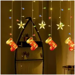 INSPIRA MARKET - Luces Navideña Cascada de 3m Diseño botitas y estrellas Multicolor