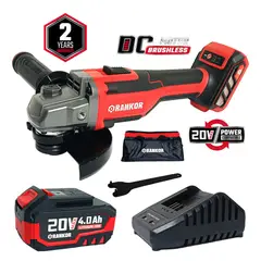 RANKOR - Amoladora Inalambrica 5″ RLAG20001 20V 1Bat X 4Ah Brushless
