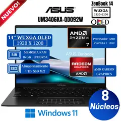 ASUS - Laptop Zenbook UM3406KA-QD092W 14" WUXGA OLED, AMD Ryzen AI 7-350, Ram 16GB, Ssd 1 TB, Win 11