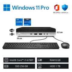 HP - Computadora PC Mini 400G3 WiFi Intel Core i7-6700T 8GB RAM 256GB SSD+1TB HDD