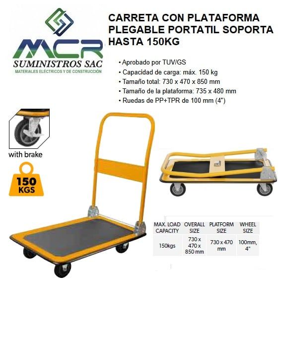 CARRETA CON PLATAFORMA PLEGABLE PORTATIL CAPACIDAD HASTA 150KG