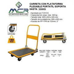 TOLSEN - CARRETA CON PLATAFORMA PLEGABLE PORTATIL CAPACIDAD HASTA 300KG