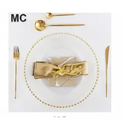 GENERICO - PLATO DE SITIO DE VIDRIO CON BORDES DORADOS PREMIUM