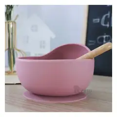RYBIU IMPORT - Plato Cuenco de Silicona y Cuchara para Bebe Rosa Oscuro