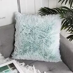 GENERICO - Pack de 2 Cojines de Peluche Pelo Largo 40x40cm Verde Jaspeado