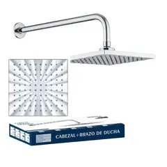 GENERICO - Cabeza Ducha Española Cuadrado ABS 20cm con Brazo de 40cm Acero