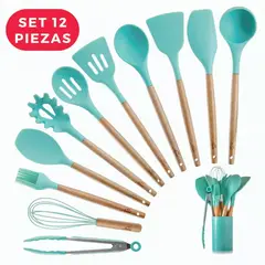 GENERICO - Set de Cucharones y Utensilios de Silicona para Cocina Verde 12PCS