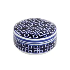 GENERICO - Caja decorativa redonda de cerámica con tapa de 13 cms de diámetro