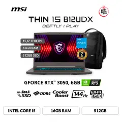 MSI - Laptop Thin 15 B12UDX, 15.6" FHD IPS, Core i5-12450H hasta 4.40GHz 16GB DDR4-3200MHz