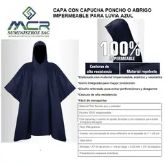 GENERICO - CAPA CON CAPUCHA PONCHO O ABRIGO IMPERMEABLE PARA LUVIA AZUL