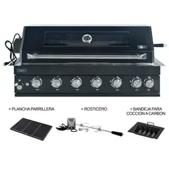 HIGRILL - Parrilla a Gas Empotrable con Rosticero Giratorio Carbonera y Plancha