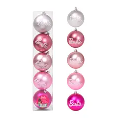 BARBIE - Set x5 bolas navideñas de árbol Barbie 8 cm modelo 1
