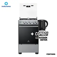 INDURAMA - COCINA DE PIE A GAS 4 HORNILLAS - FONTANA + HERVIDOR OSTER NEGRO.