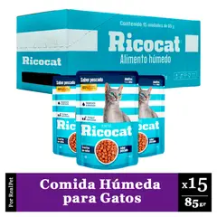 RICOCAT - Pack Caja x15 Comida Húmeda para Gato Pescado 85gr